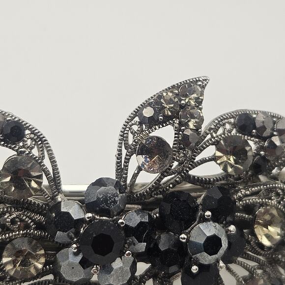 Vtg Soho Floral Rhinestone Black Rhinestones Silver Tone Hair Clip Barrette main image 9